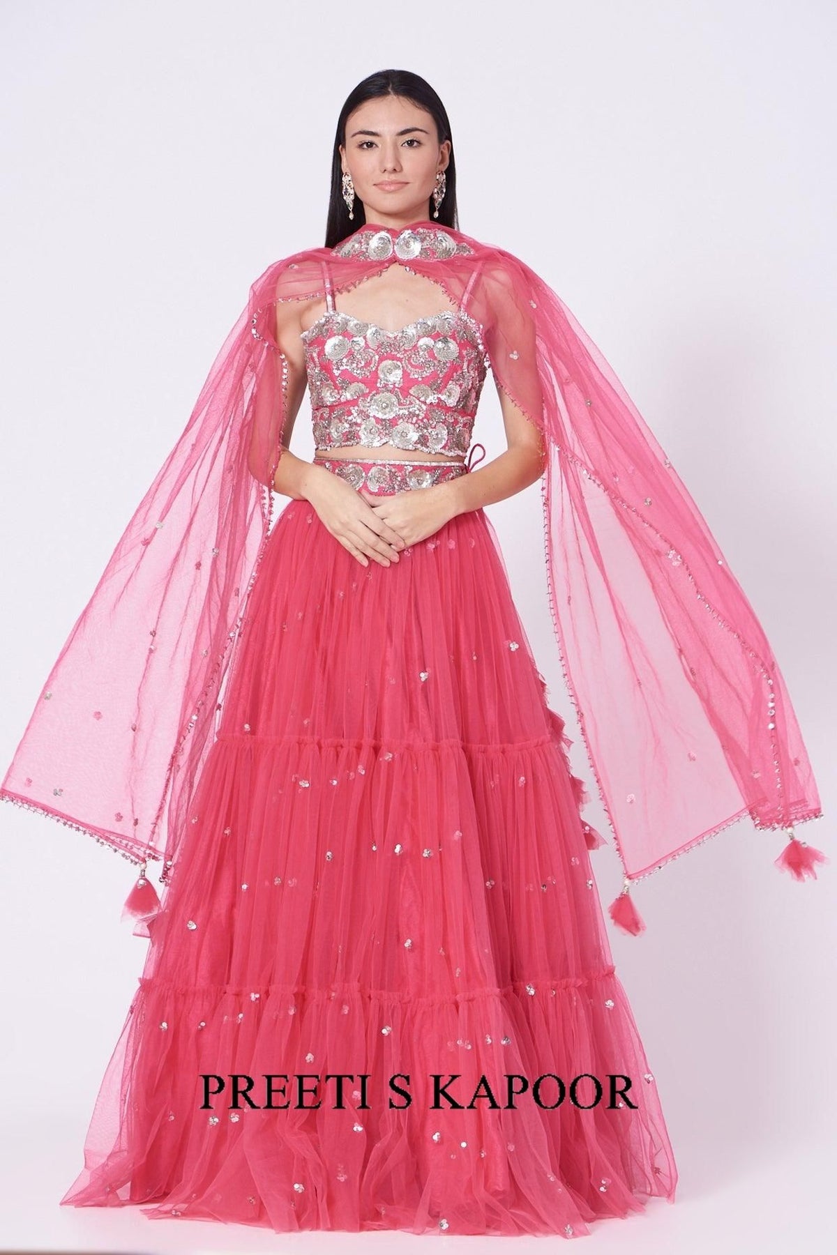 Fuchsia Sequins Embroidered Lehenga Set - Preeti s kapoor