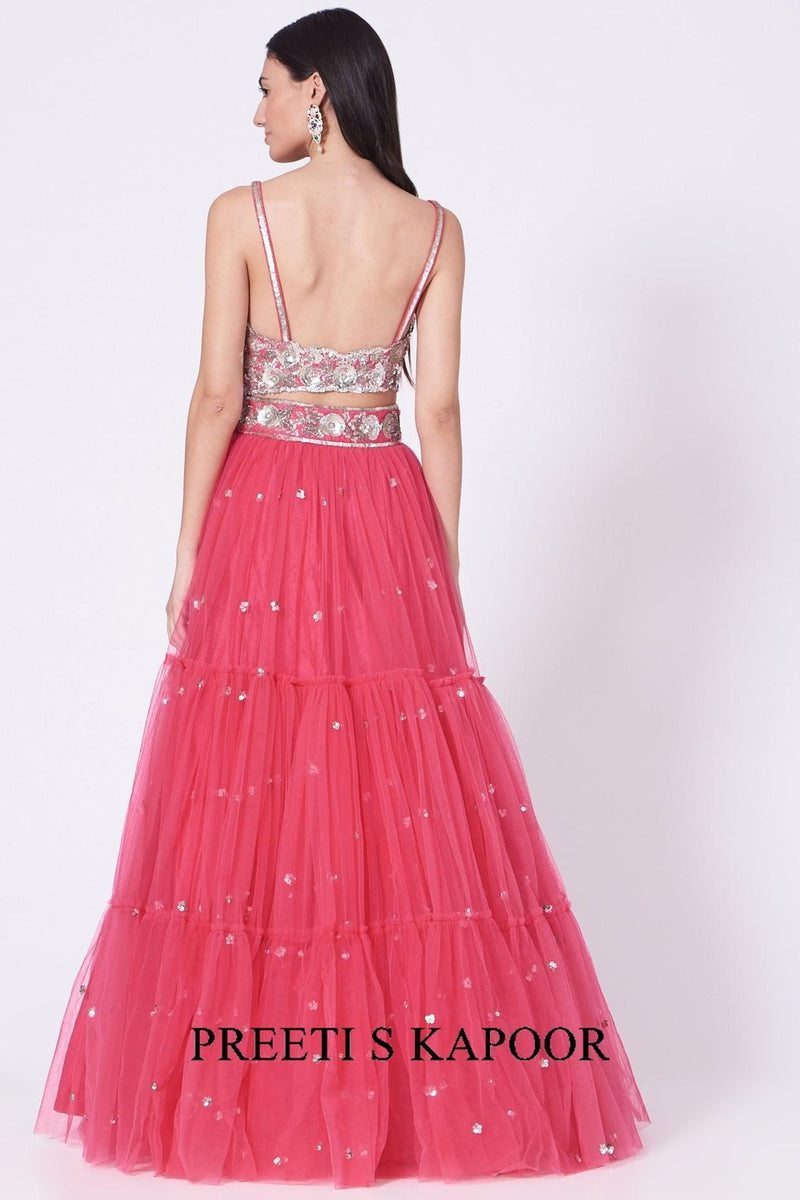 Fuchsia Sequins Embroidered Lehenga Set - Preeti s kapoor