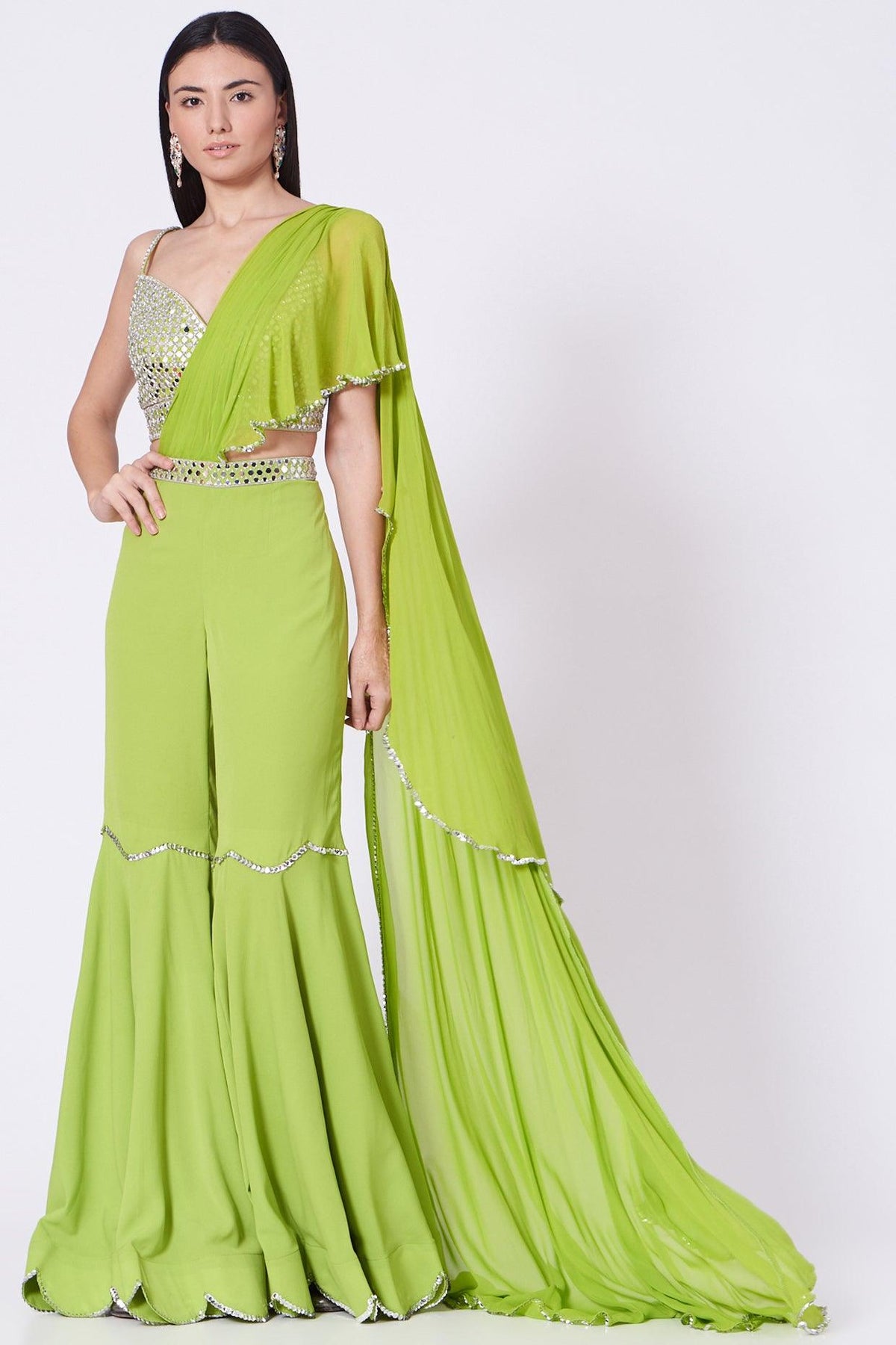 Leaf Green Embroidered Gharara Set - Preeti s kapoor