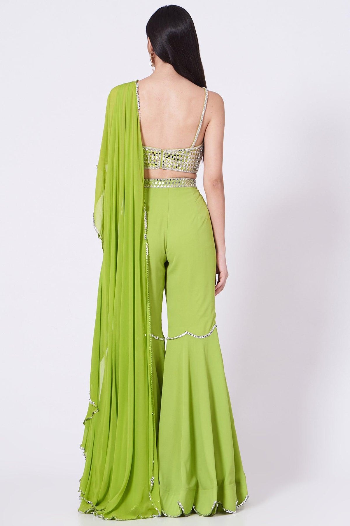Leaf Green Embroidered Gharara Set - Preeti s kapoor