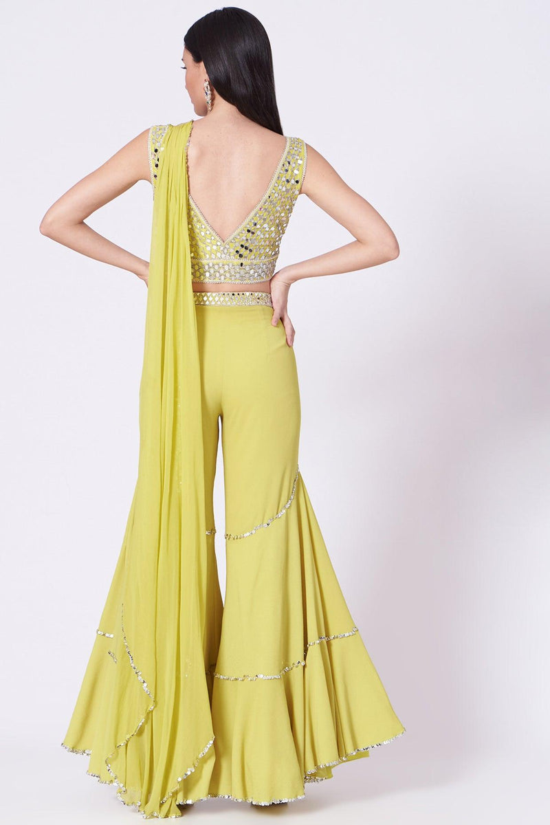 Light Yellow Embroidered Gharara Set - Preeti s kapoor