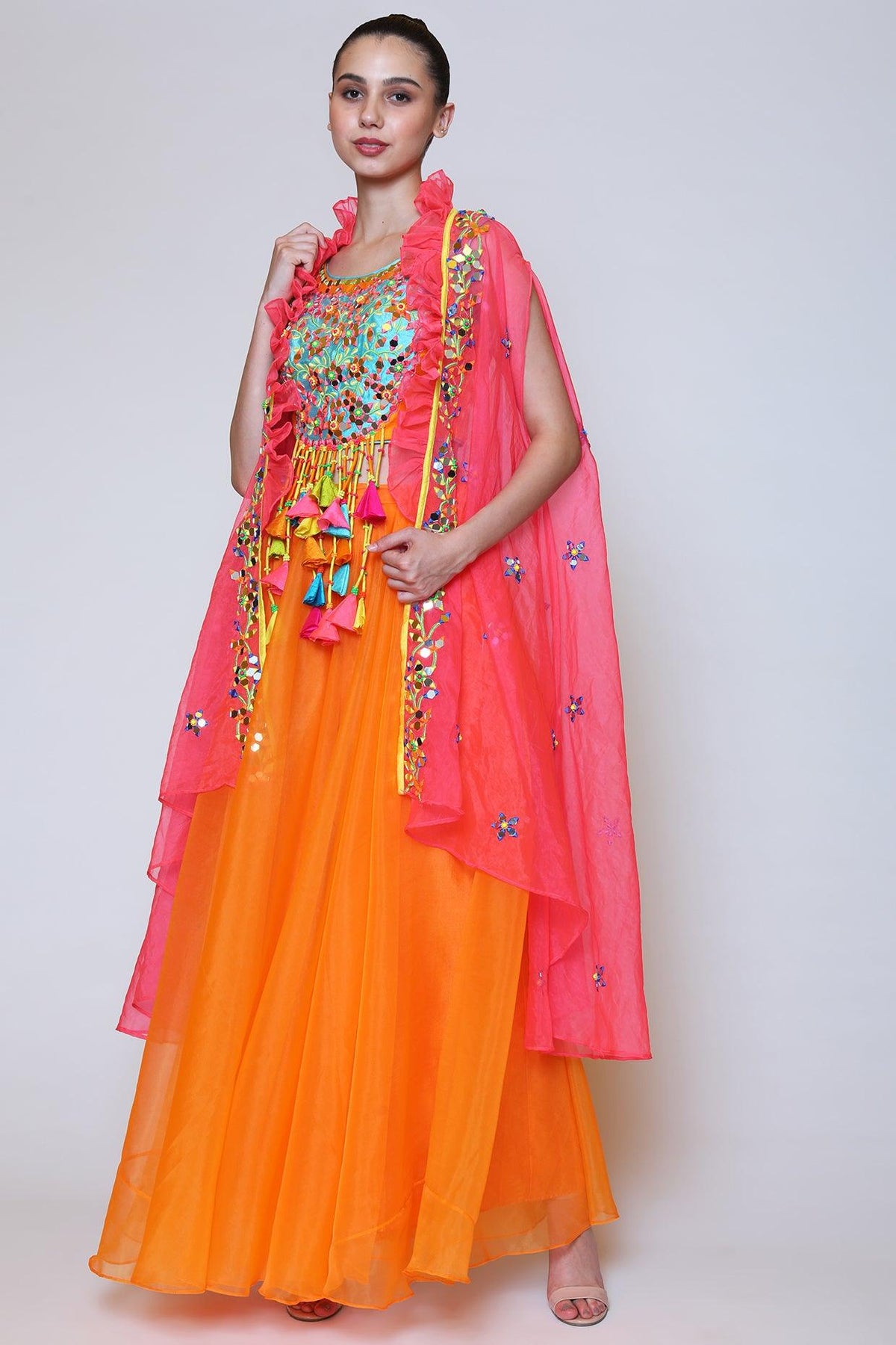 Orange Sharara Set With Cape - Preeti s kapoor