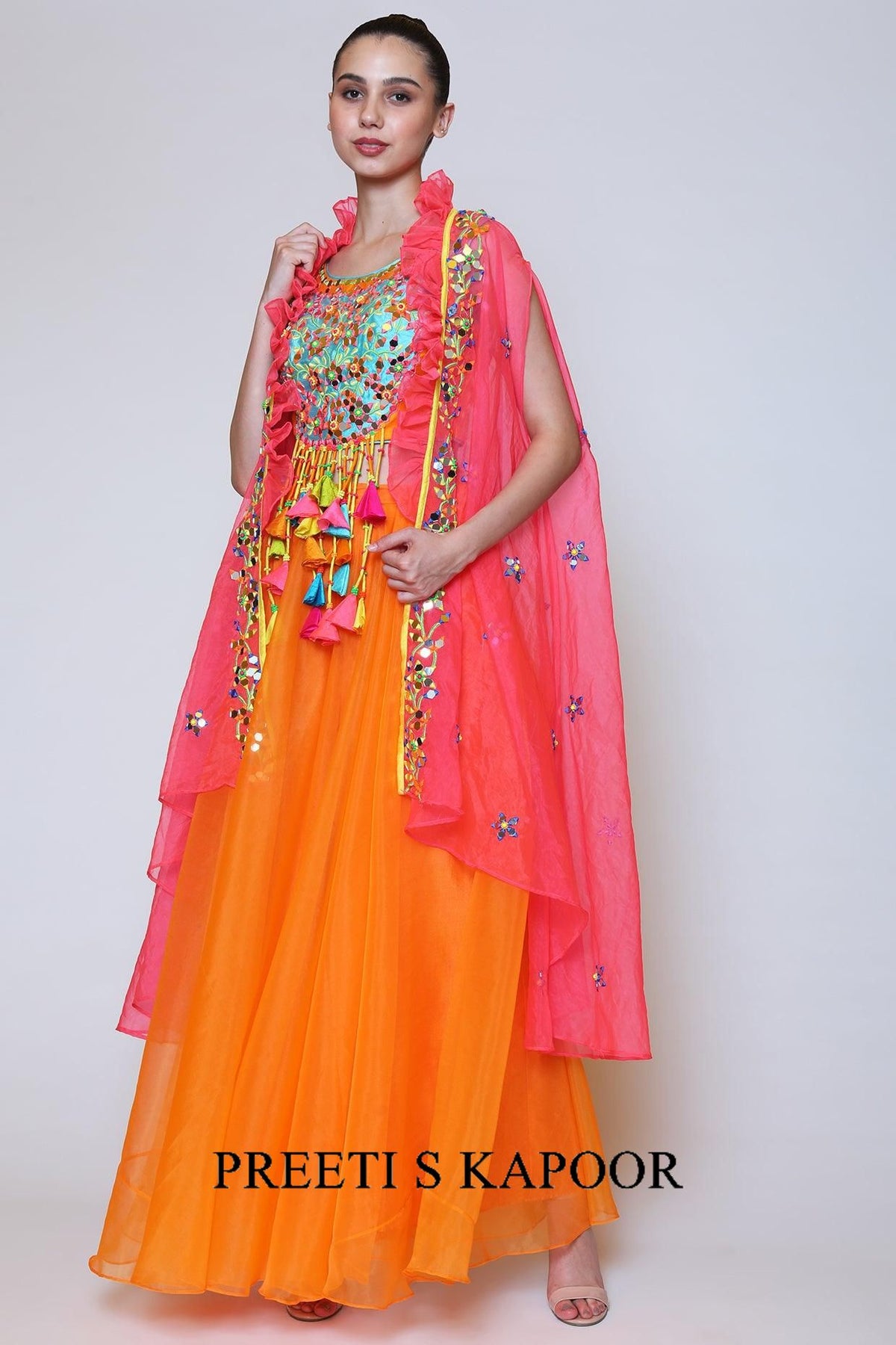 Orange Sharara Set With Cape - Preeti s kapoor