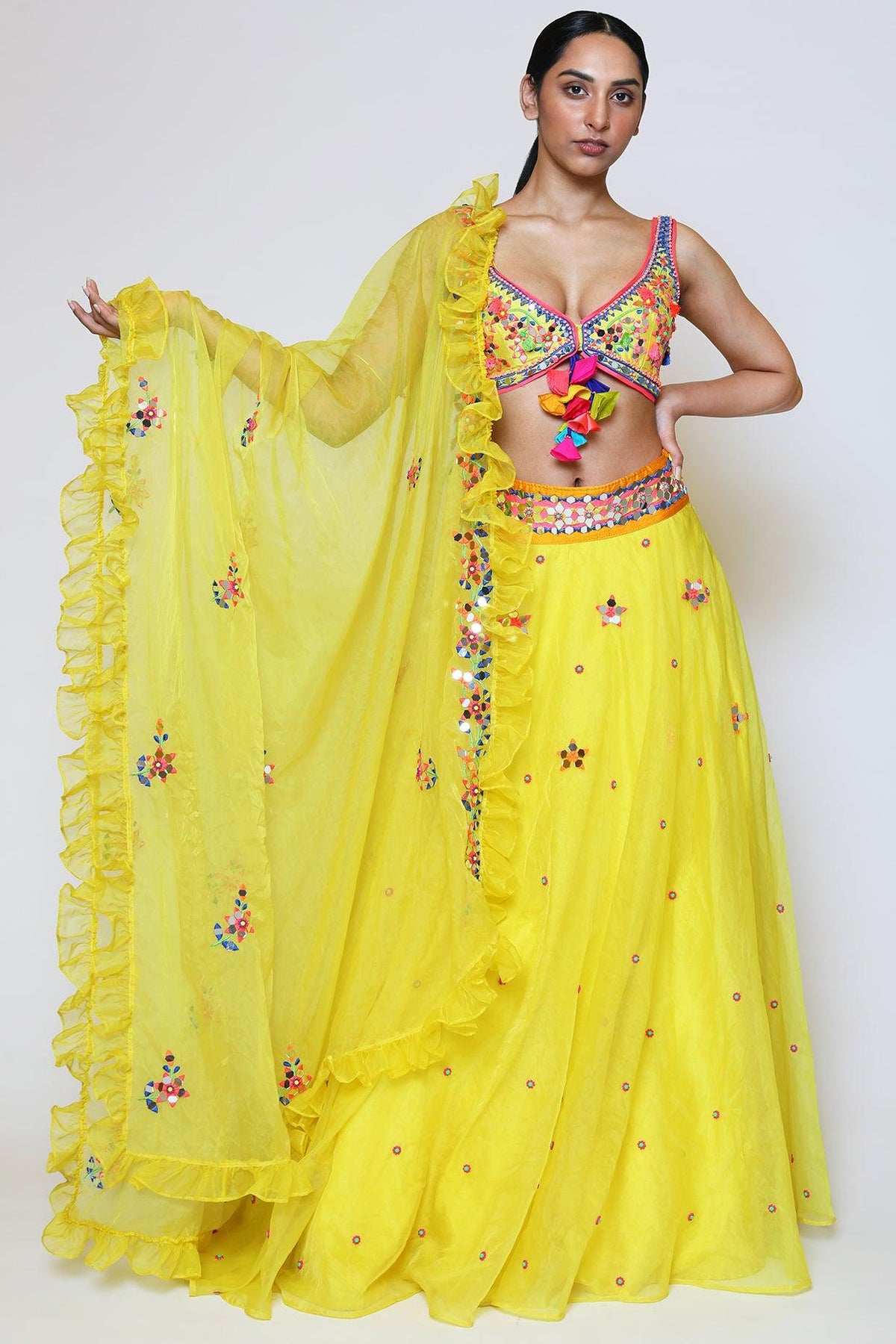 Yellow Organza & Dupion Lehenga Set - Preeti s kapoor
