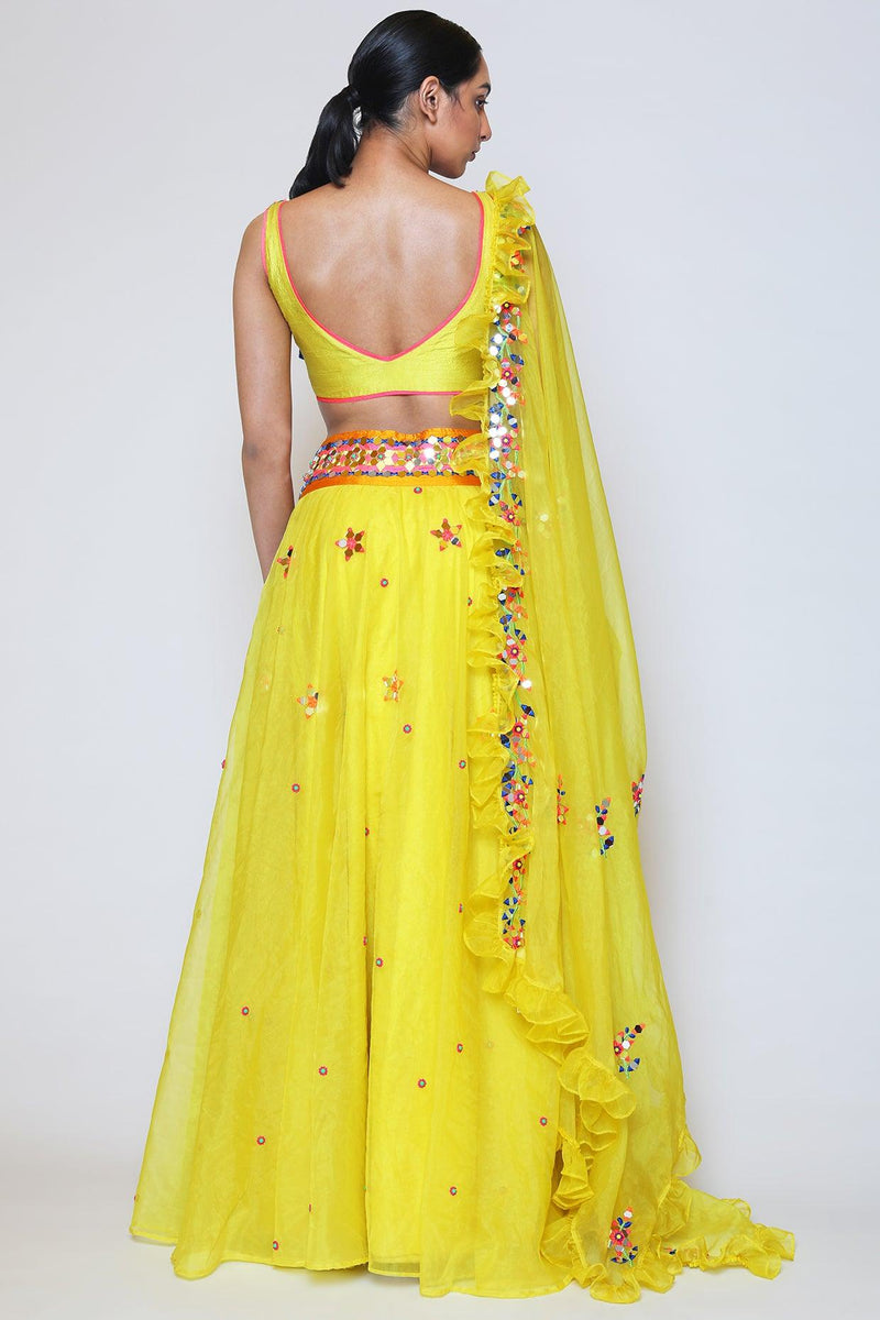 Yellow Organza & Dupion Lehenga Set - Preeti s kapoor