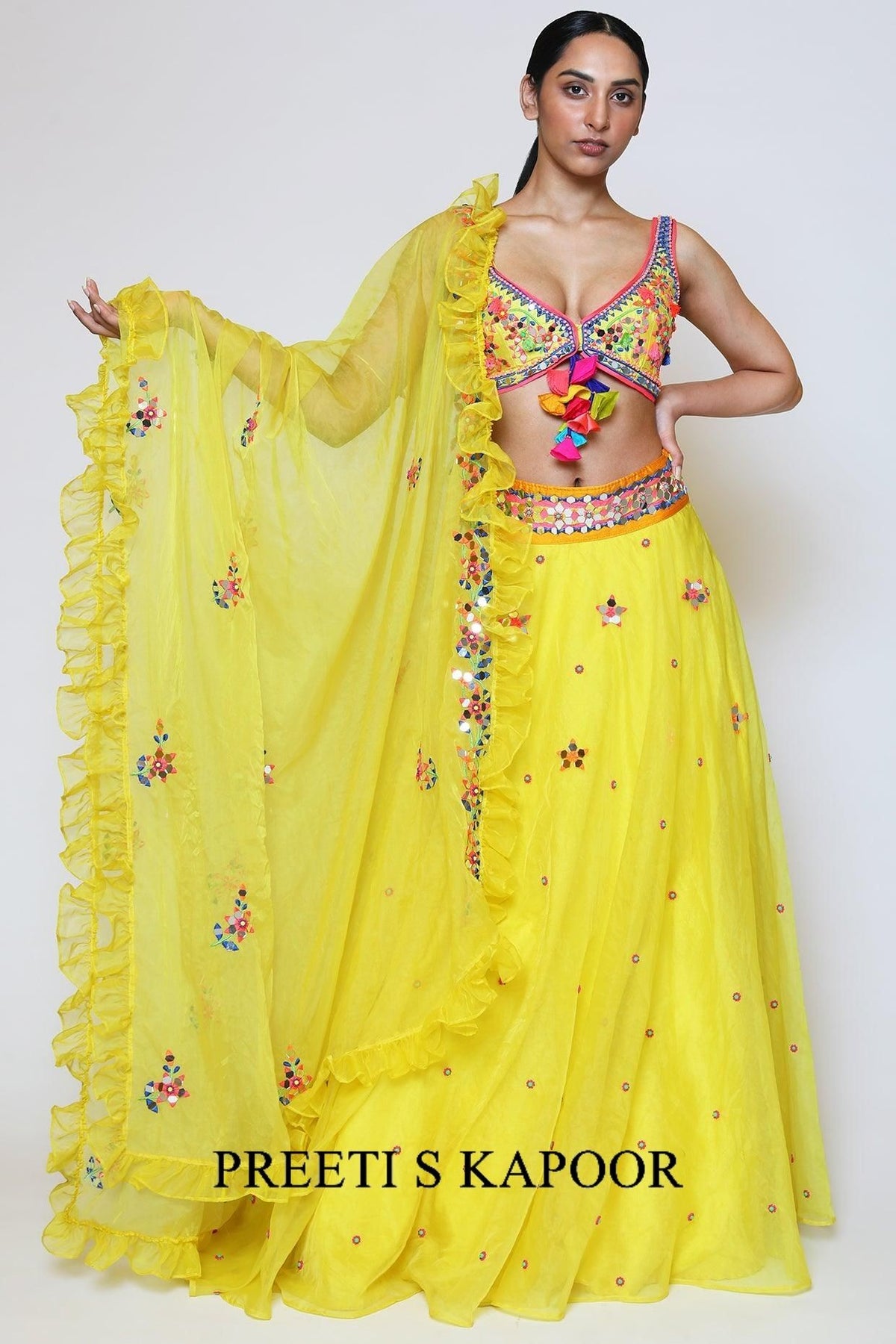 Yellow Organza & Dupion Lehenga Set - Preeti s kapoor