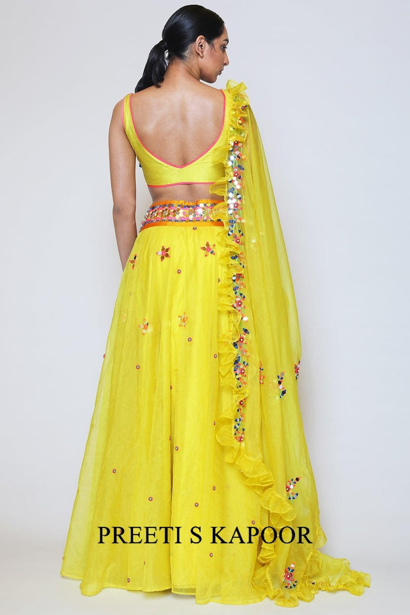 Yellow Organza & Dupion Lehenga Set - Preeti s kapoor