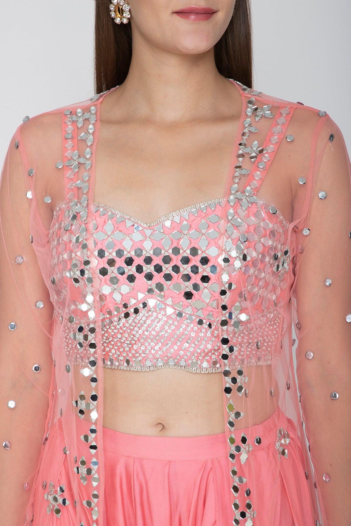 Blush Pink Embroidered Blouse With Dhoti Pants & Cape - Preeti s kapoor