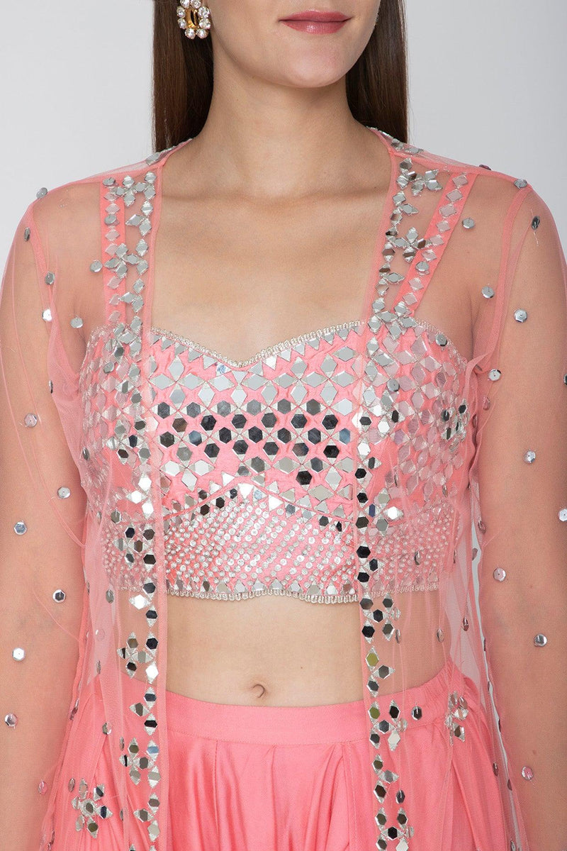 Blush Pink Embroidered Blouse With Dhoti Pants & Cape - Preeti s kapoor