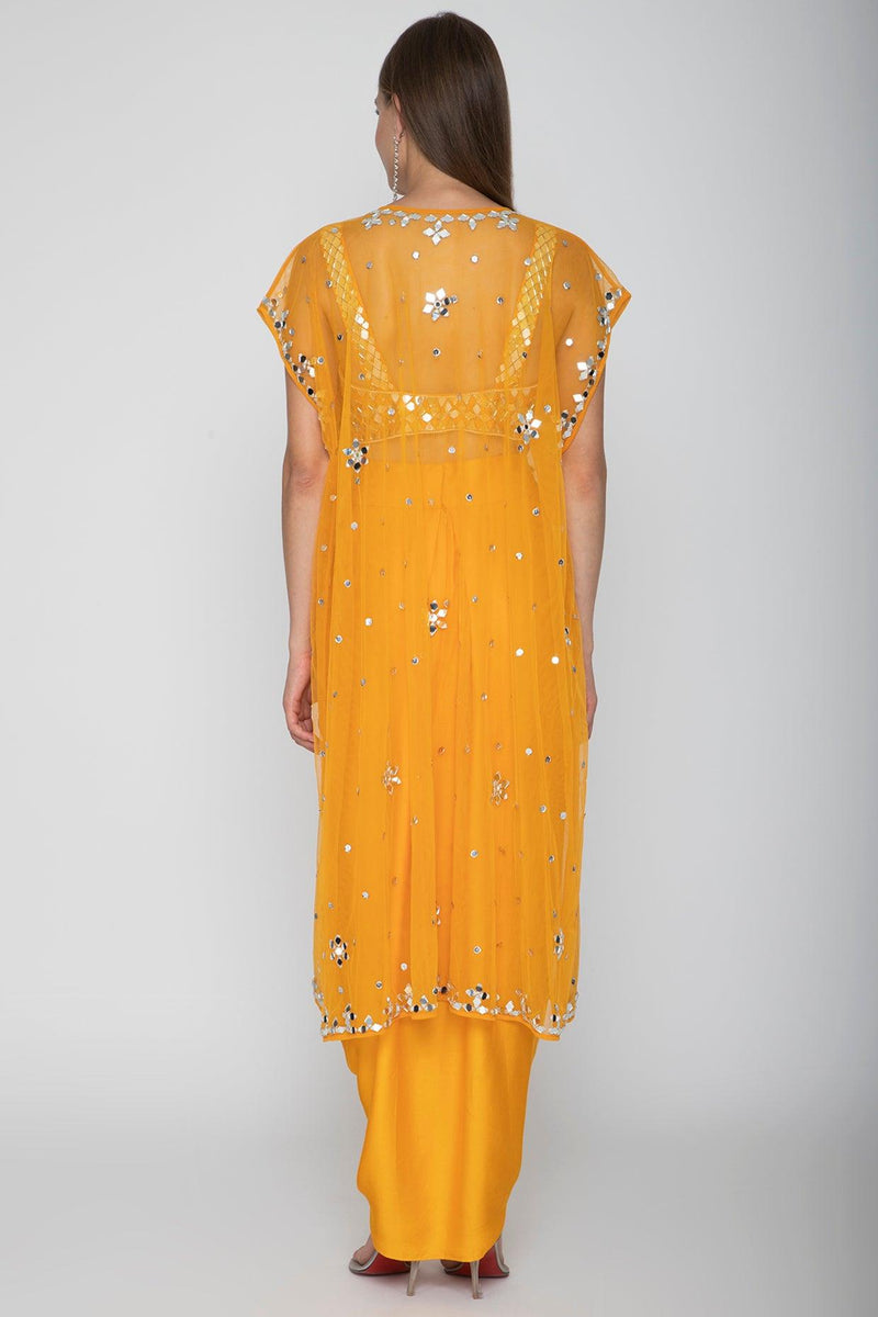 Orange Embroidered Blouse With Dhoti Skirt & Cape - Preeti s kapoor