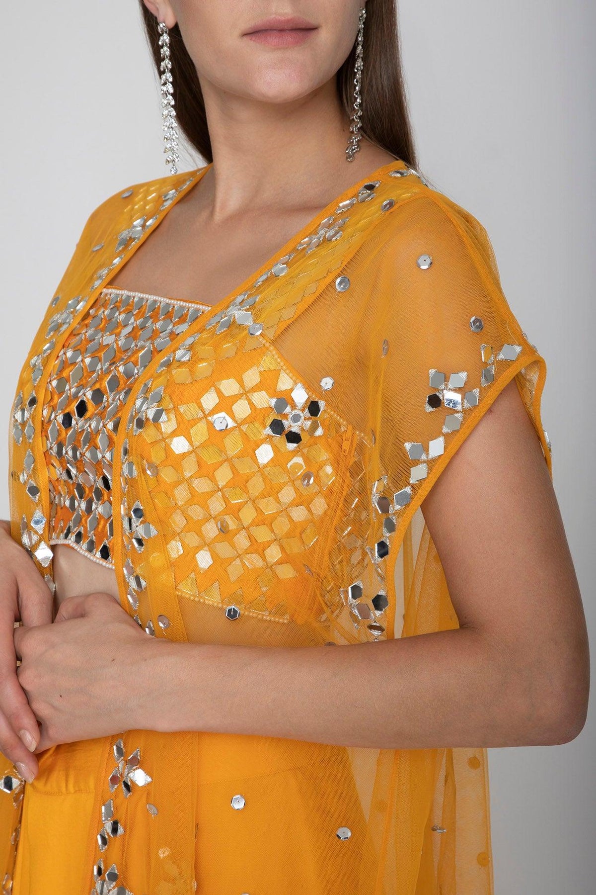 Orange Embroidered Blouse With Dhoti Skirt & Cape - Preeti s kapoor