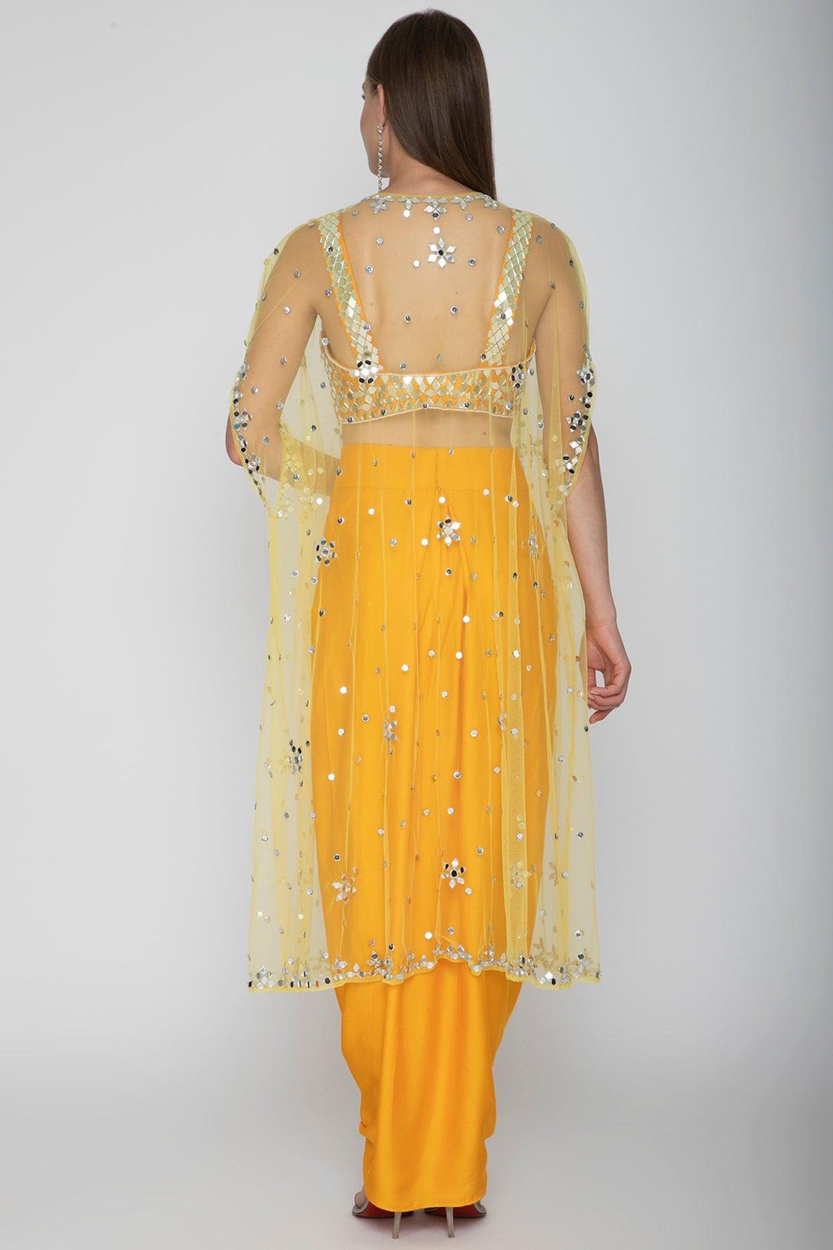 Mango Yellow Embroidered Blouse With Dhoti Skirt & Yellow Cape - Preeti s kapoor
