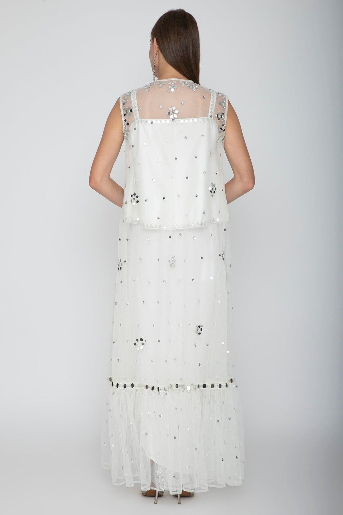 White Embroidered Blouse With Dhoti Skirt & Cape - Preeti s kapoor