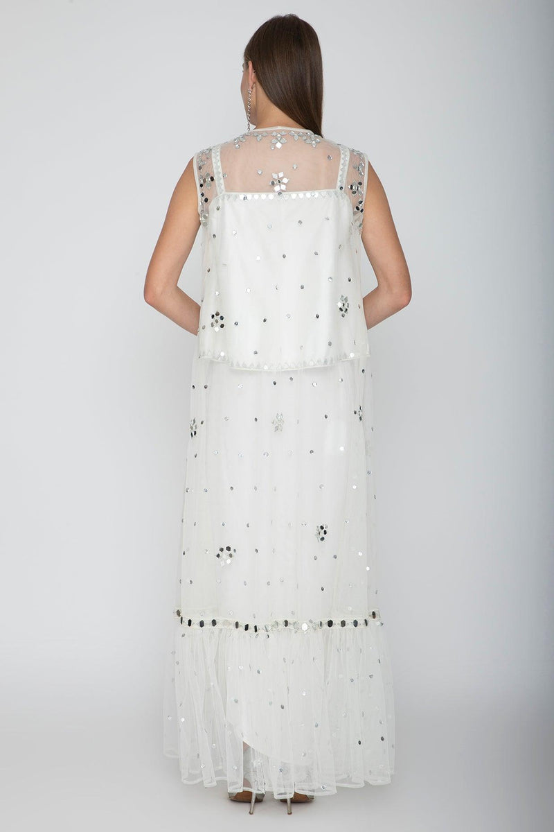White Embroidered Blouse With Dhoti Skirt & Cape - Preeti s kapoor