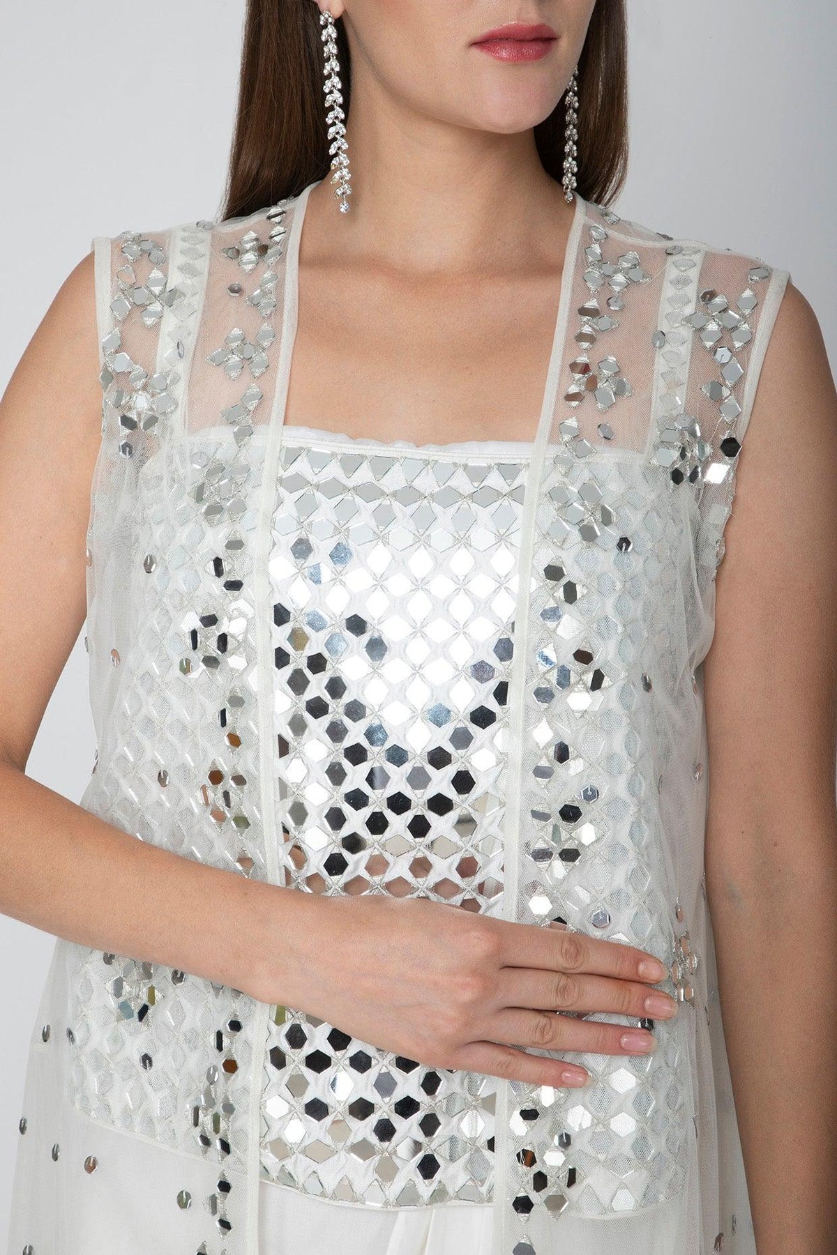 White Embroidered Blouse With Dhoti Skirt & Cape - Preeti s kapoor