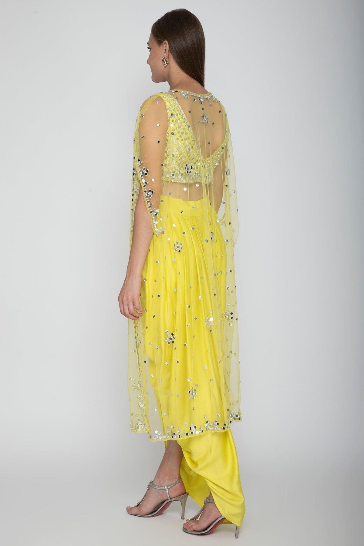 Yellow Embroidered Blouse With Dhoti Skirt & Cape - Preeti s kapoor