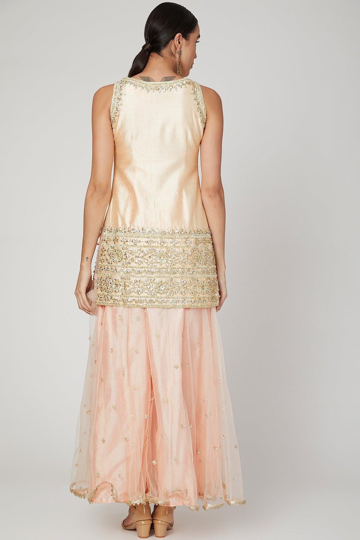 Peach Embroidered Sharara Set - Preeti s kapoor