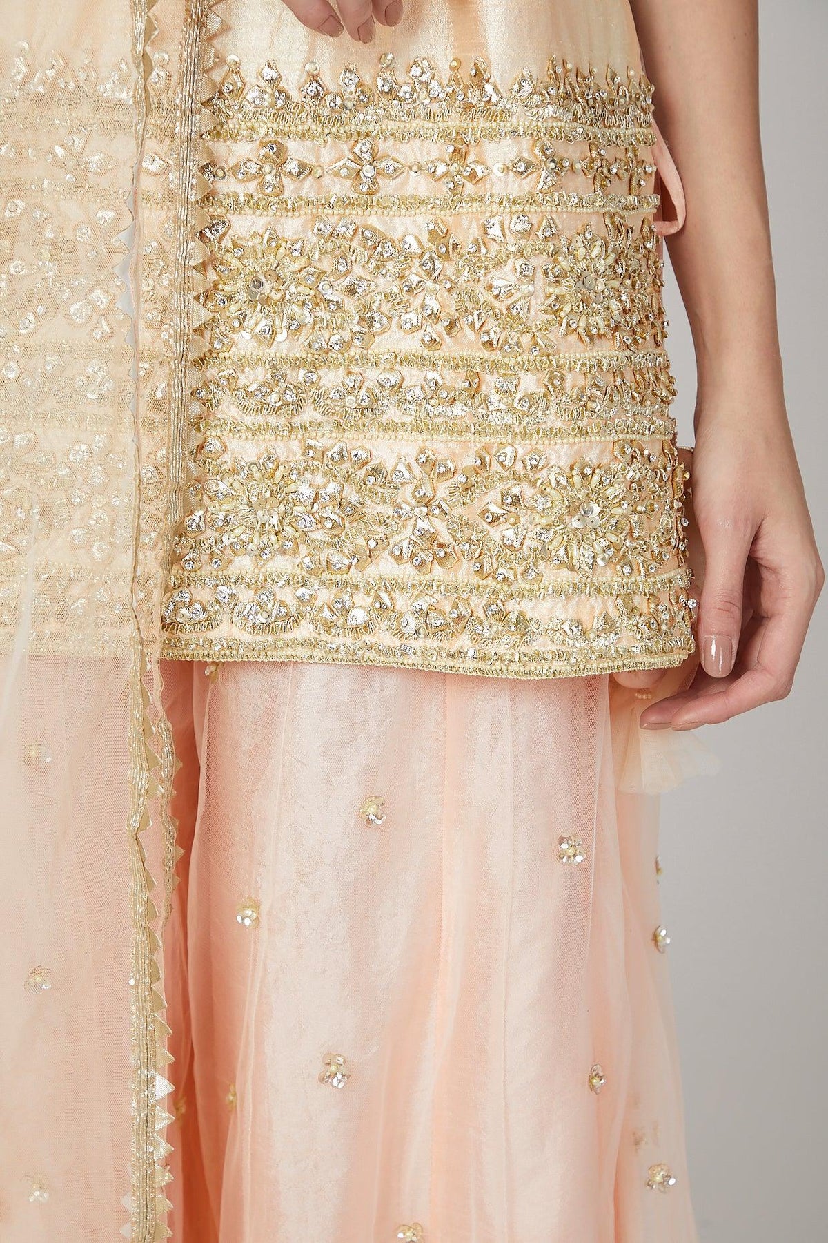Peach Embroidered Sharara Set - Preeti s kapoor