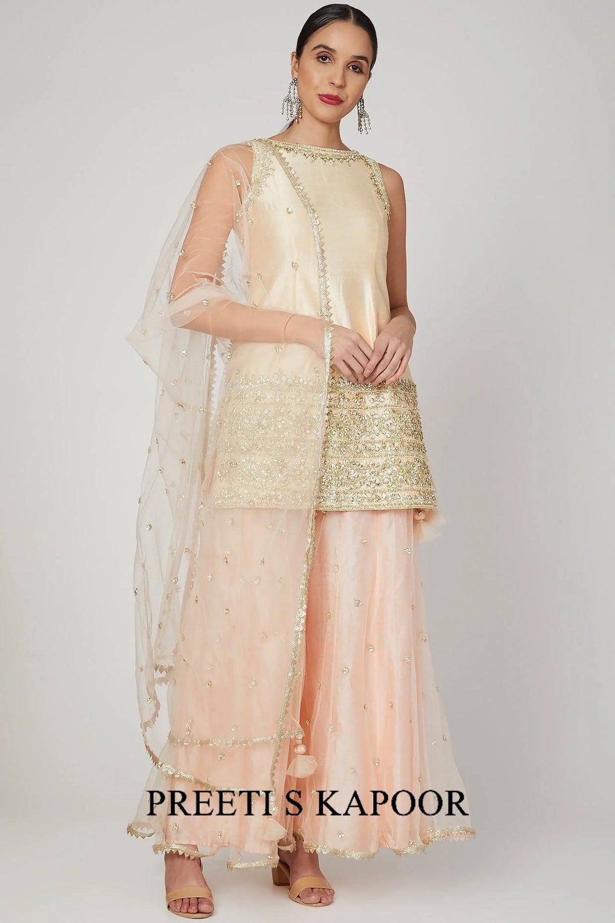 Peach Embroidered Sharara Set - Preeti S Kapoor