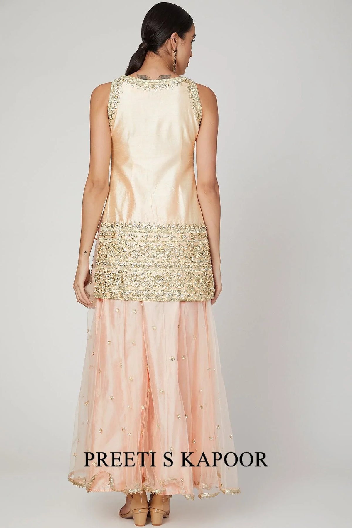 Peach Embroidered Sharara Set - Preeti S Kapoor