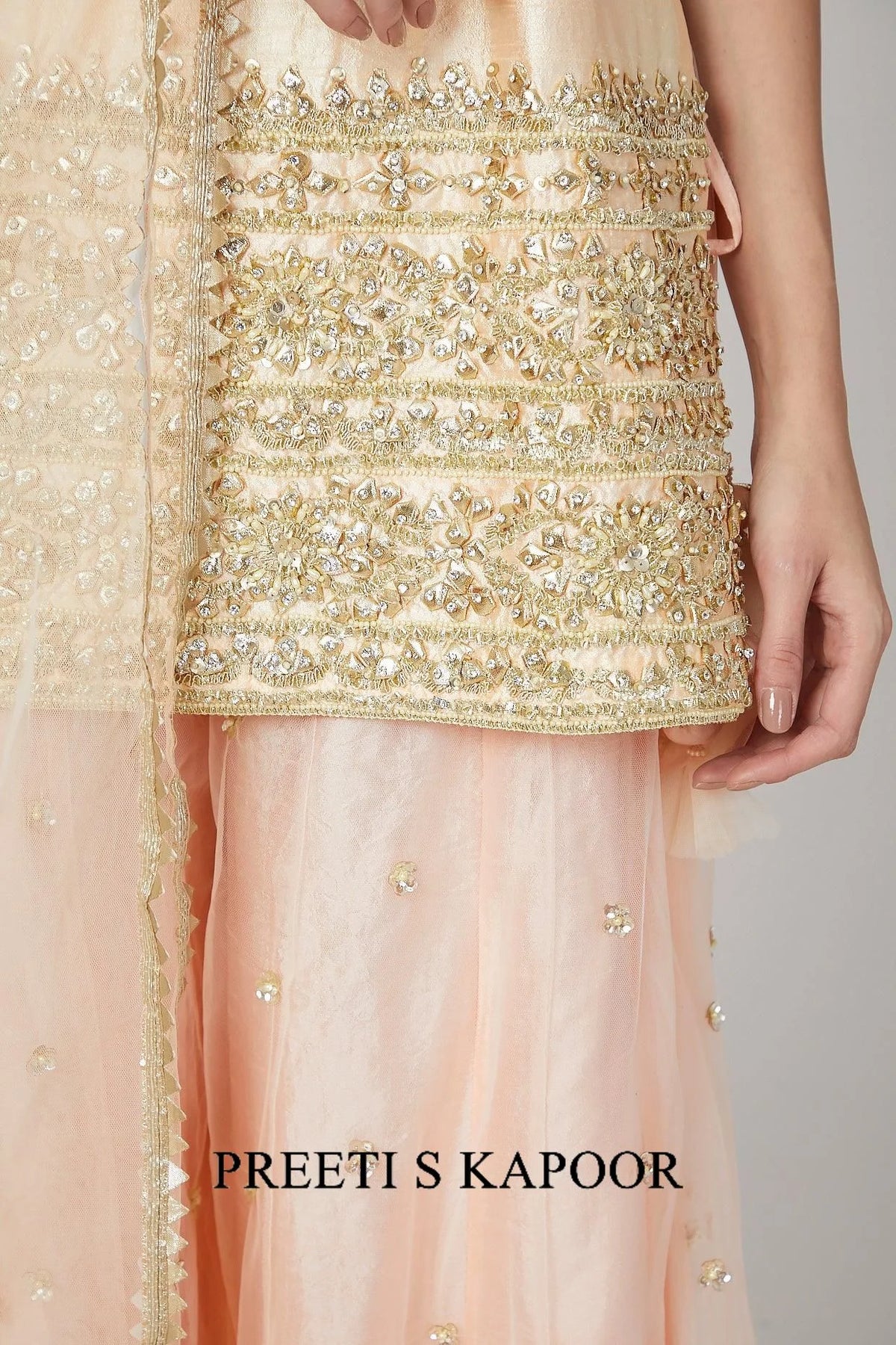 Peach Embroidered Sharara Set - Preeti S Kapoor