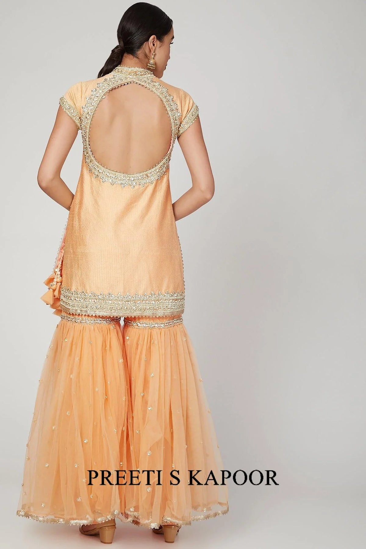 Peach Embroidered & Embellished Gharara Set - Preeti S Kapoor