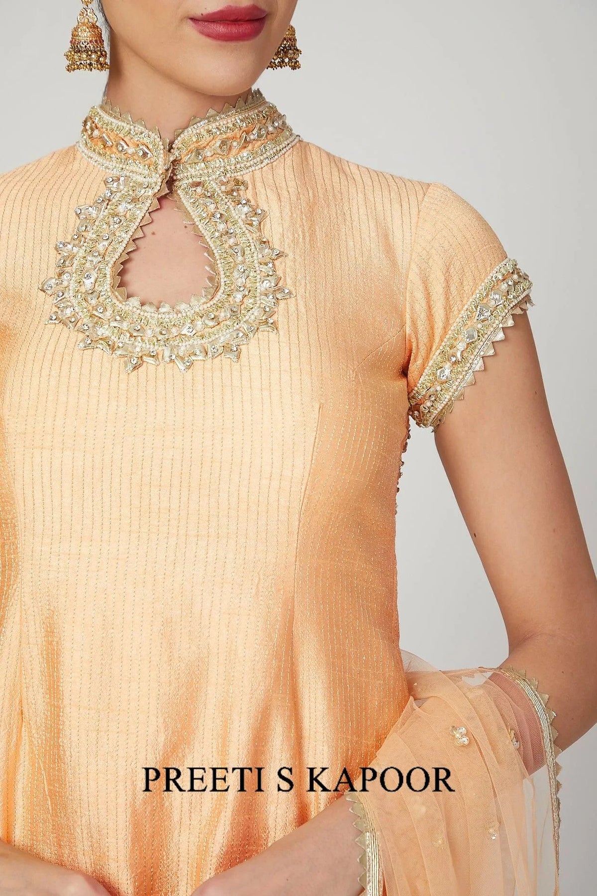 Peach Embroidered & Embellished Gharara Set - Preeti S Kapoor