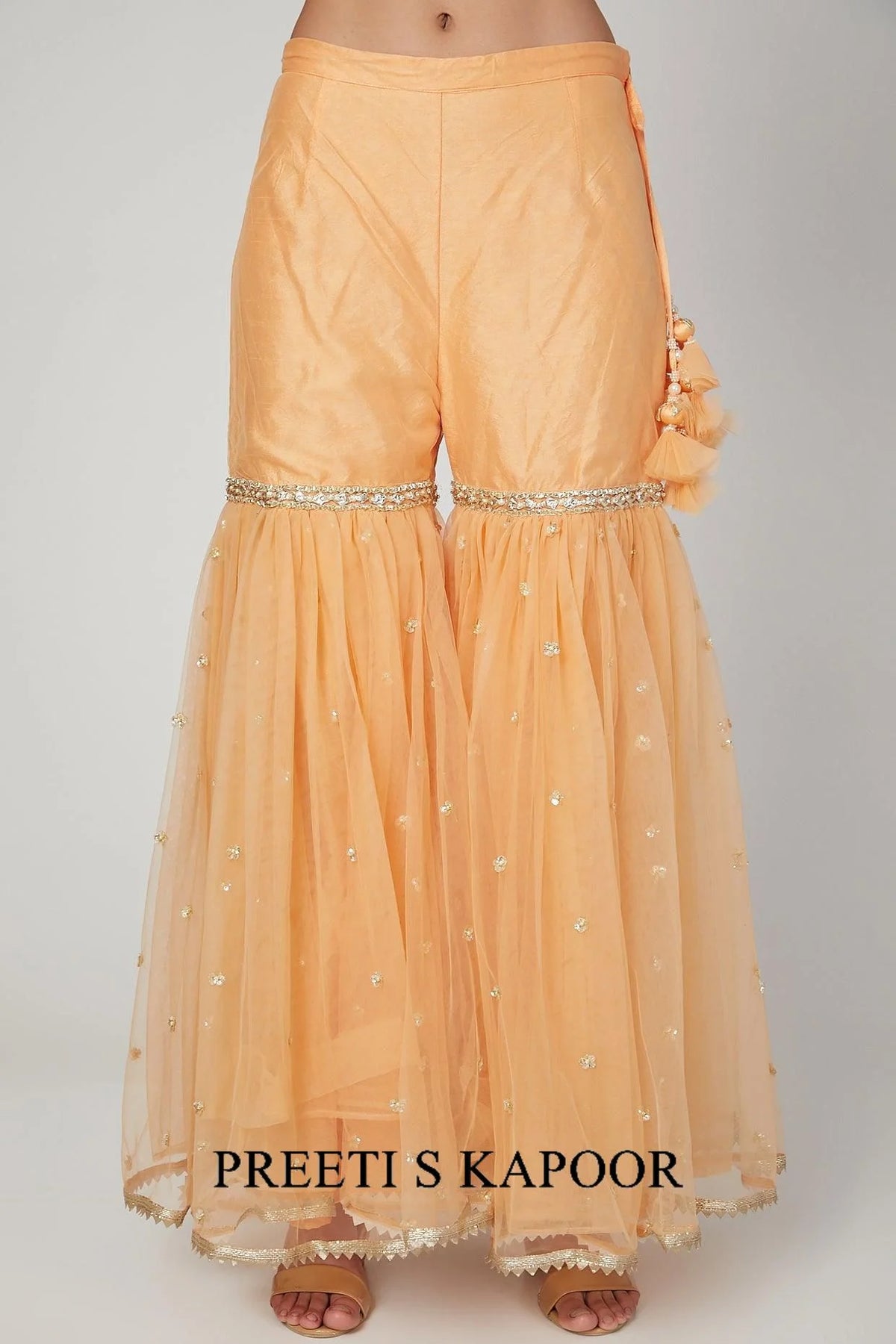 Peach Embroidered & Embellished Gharara Set - Preeti S Kapoor