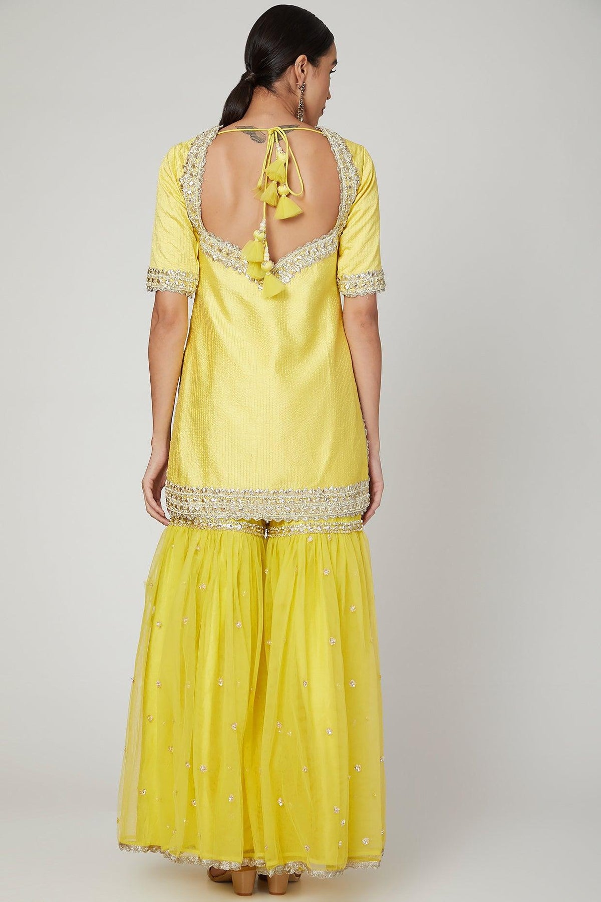Yellow Gota Embroidered Gharara Set - Preeti s kapoor