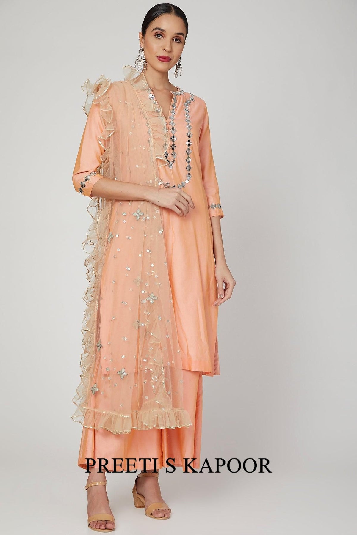 Peach Gota Embroidered Kurta Set - Preeti s kapoor
