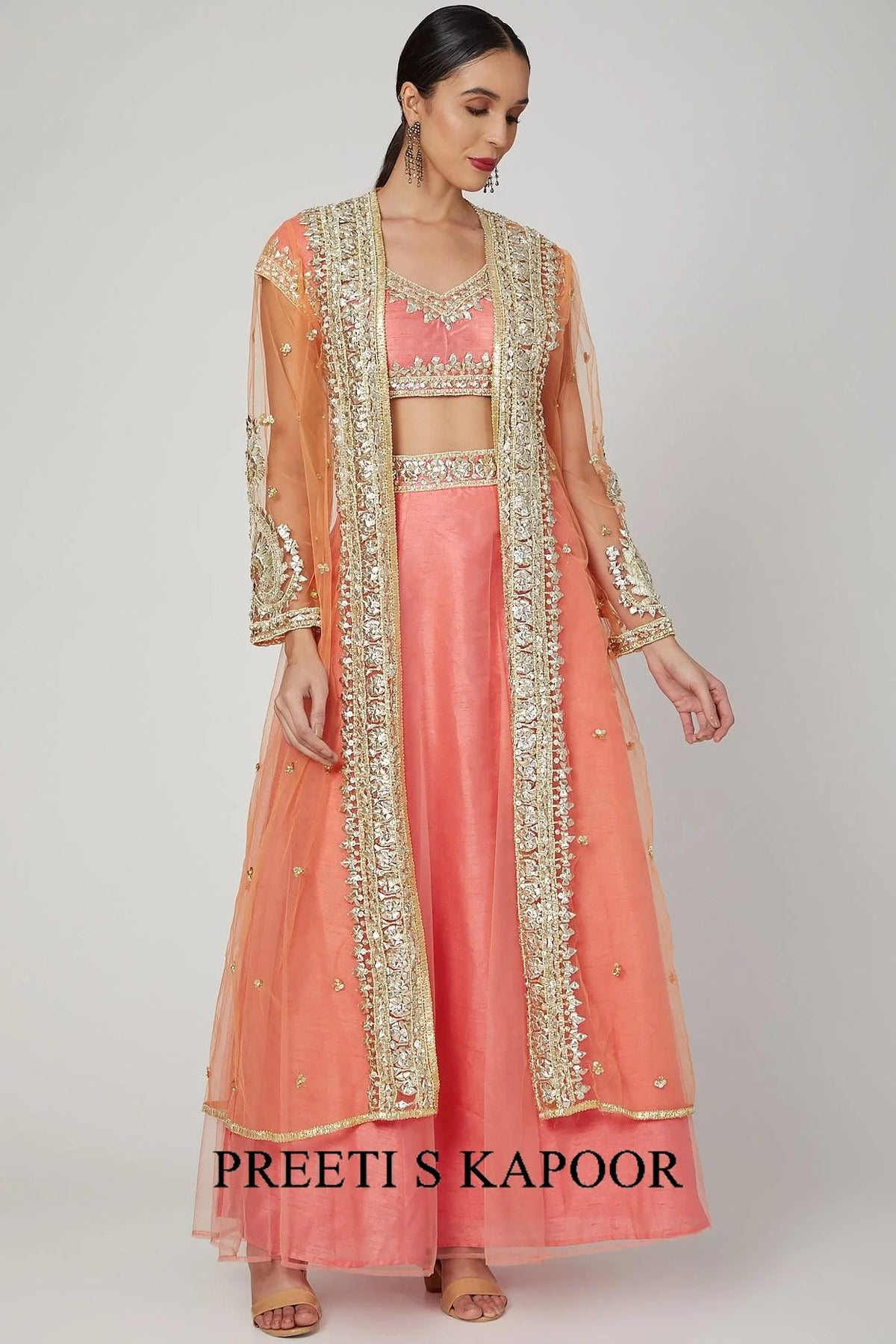 Onion Pink Embroidered Jacket Gharara Set - Preeti S Kapoor