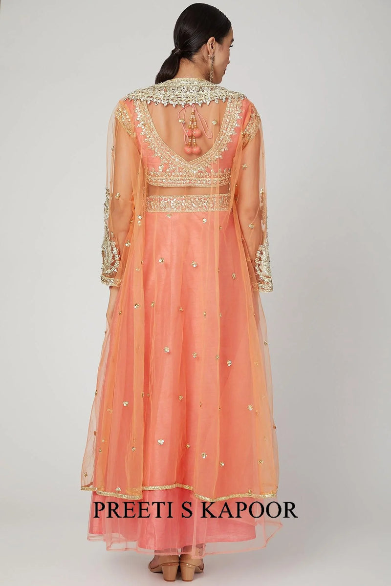 Onion Pink Embroidered Jacket Gharara Set - Preeti S Kapoor