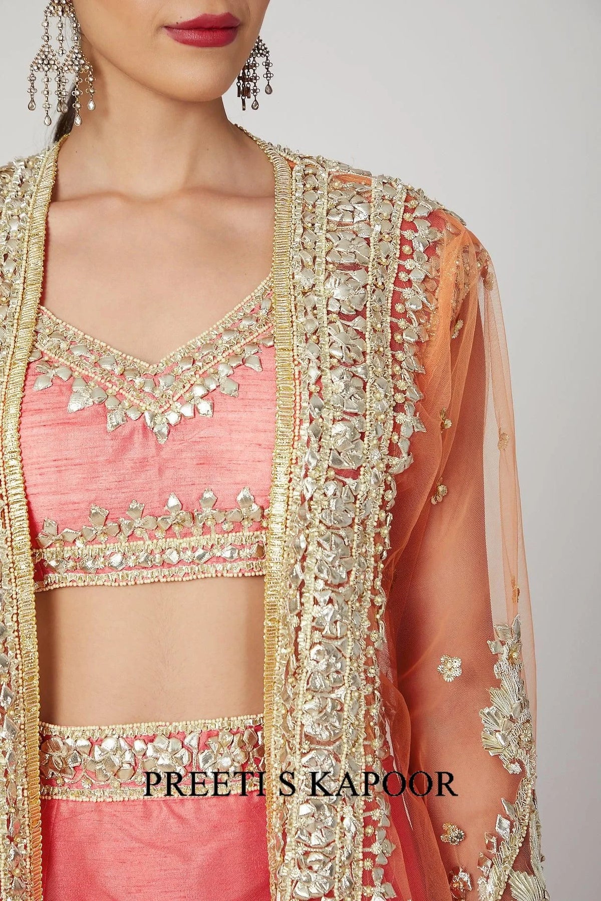 Onion Pink Embroidered Jacket Gharara Set - Preeti S Kapoor