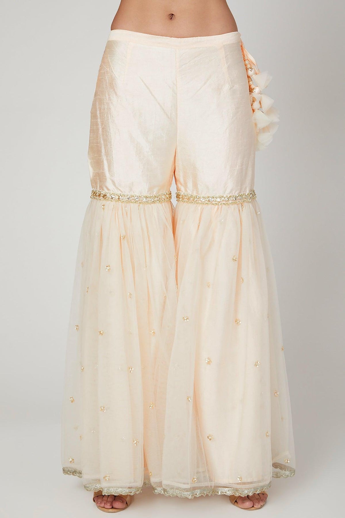 Ivory Gota & Pearl Embroidered Gharara Set - Preeti s kapoor