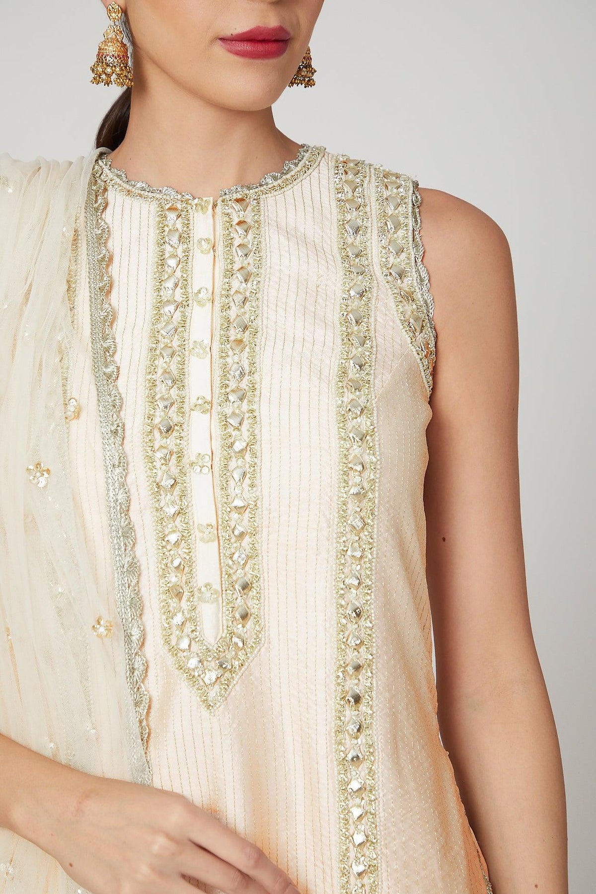 Ivory Gota & Pearl Embroidered Gharara Set - Preeti s kapoor
