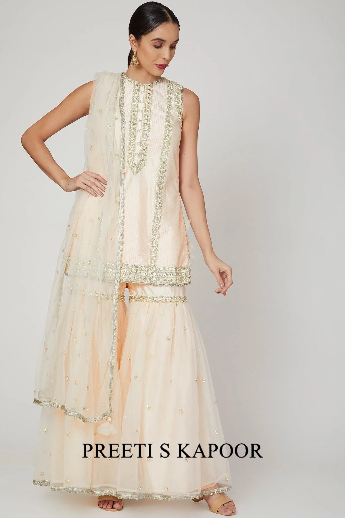 Ivory Gota & Pearl Embroidered Gharara Set - Preeti S Kapoor
