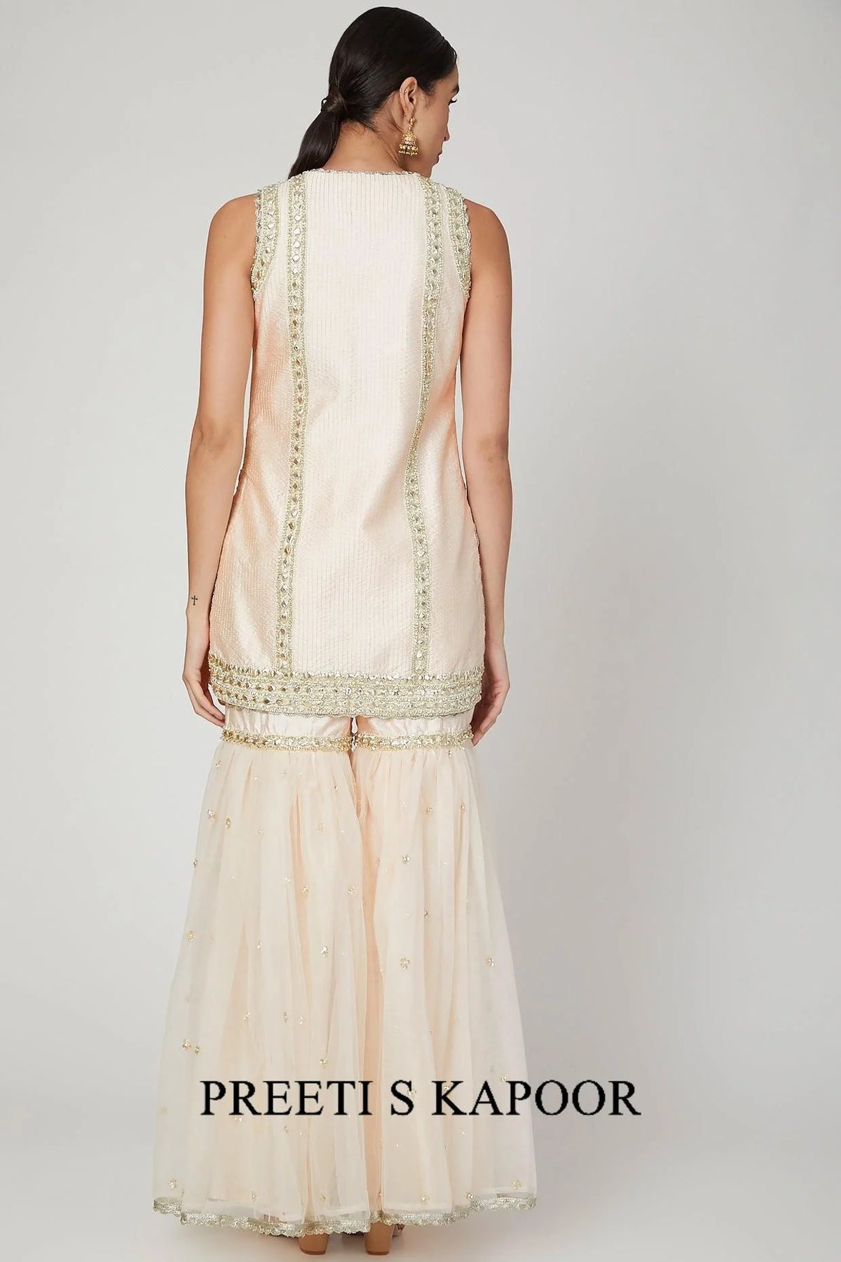 Ivory Gota & Pearl Embroidered Gharara Set - Preeti S Kapoor