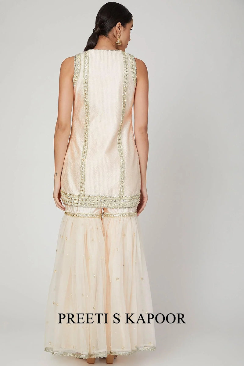 Ivory Gota & Pearl Embroidered Gharara Set - Preeti S Kapoor