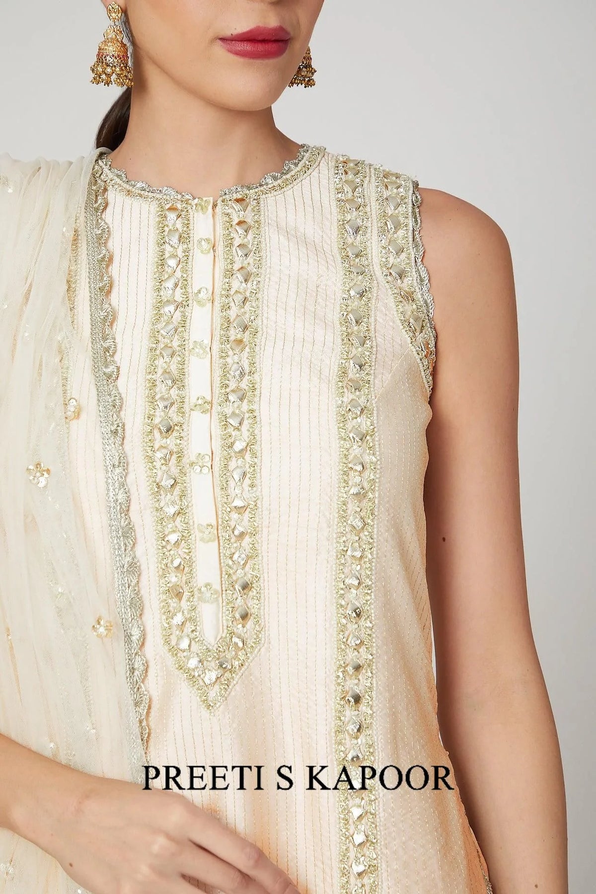 Ivory Gota & Pearl Embroidered Gharara Set - Preeti S Kapoor