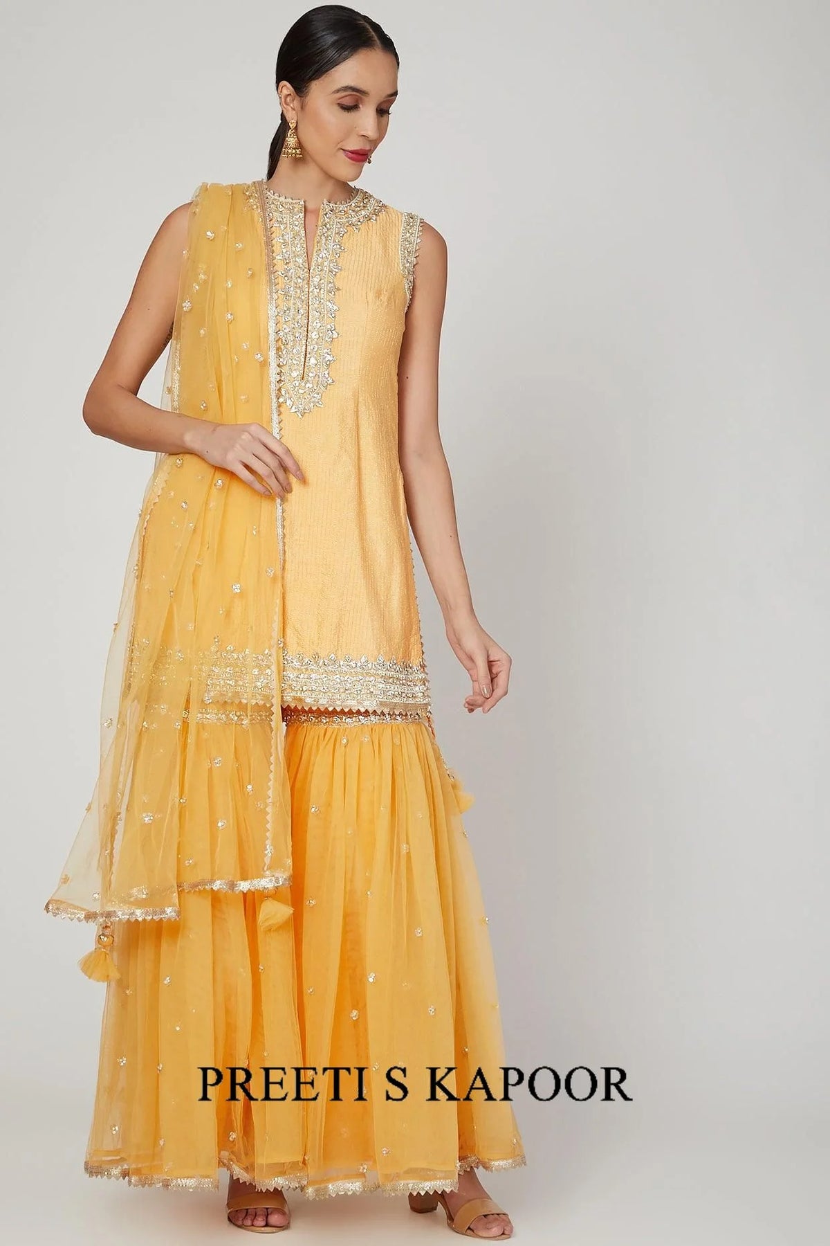 Mustard Gota Embroidered Gharara Set - Preeti S Kapoor