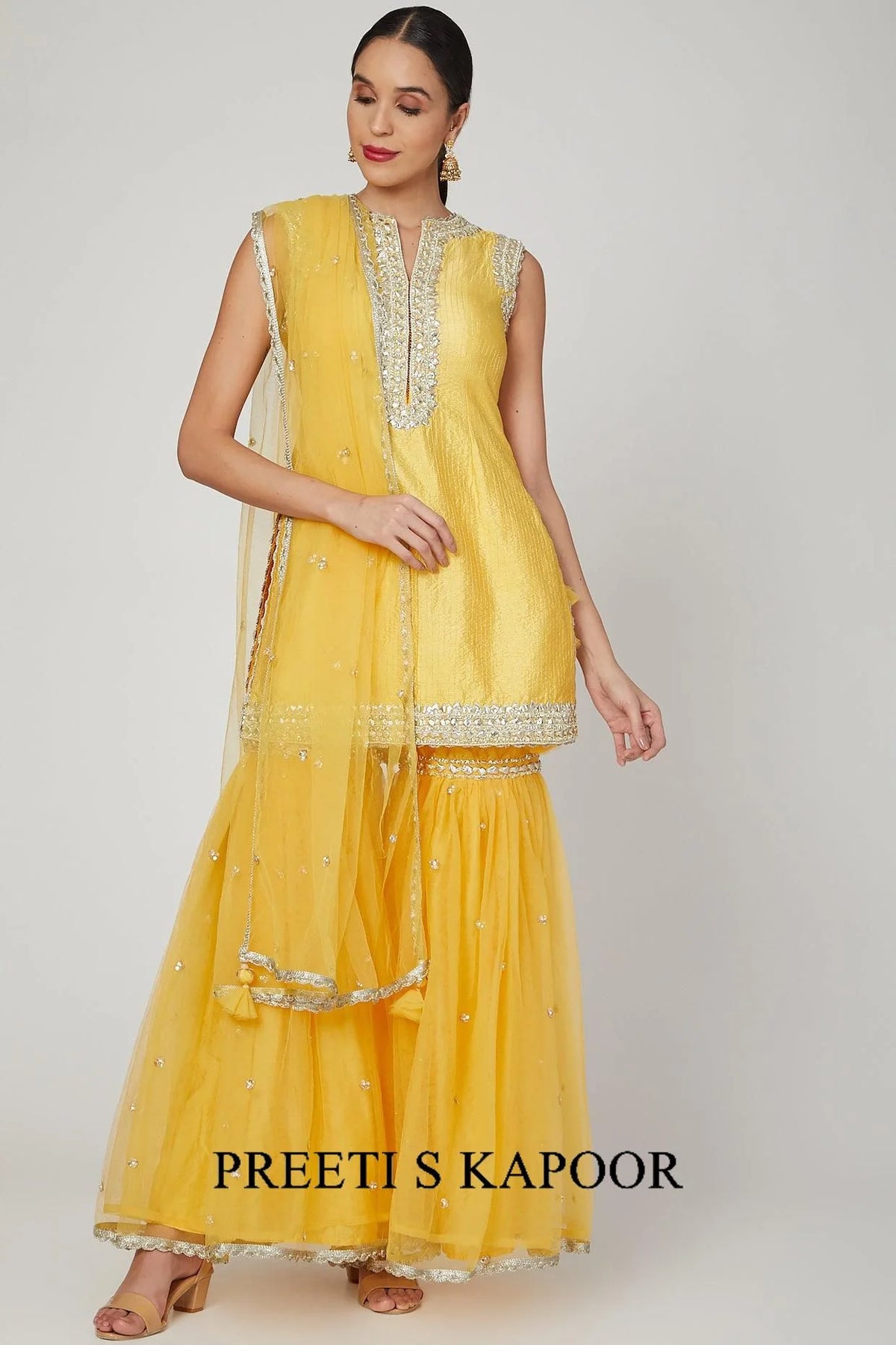 Yellow Embroidered Gharara Set - Preeti S Kapoor
