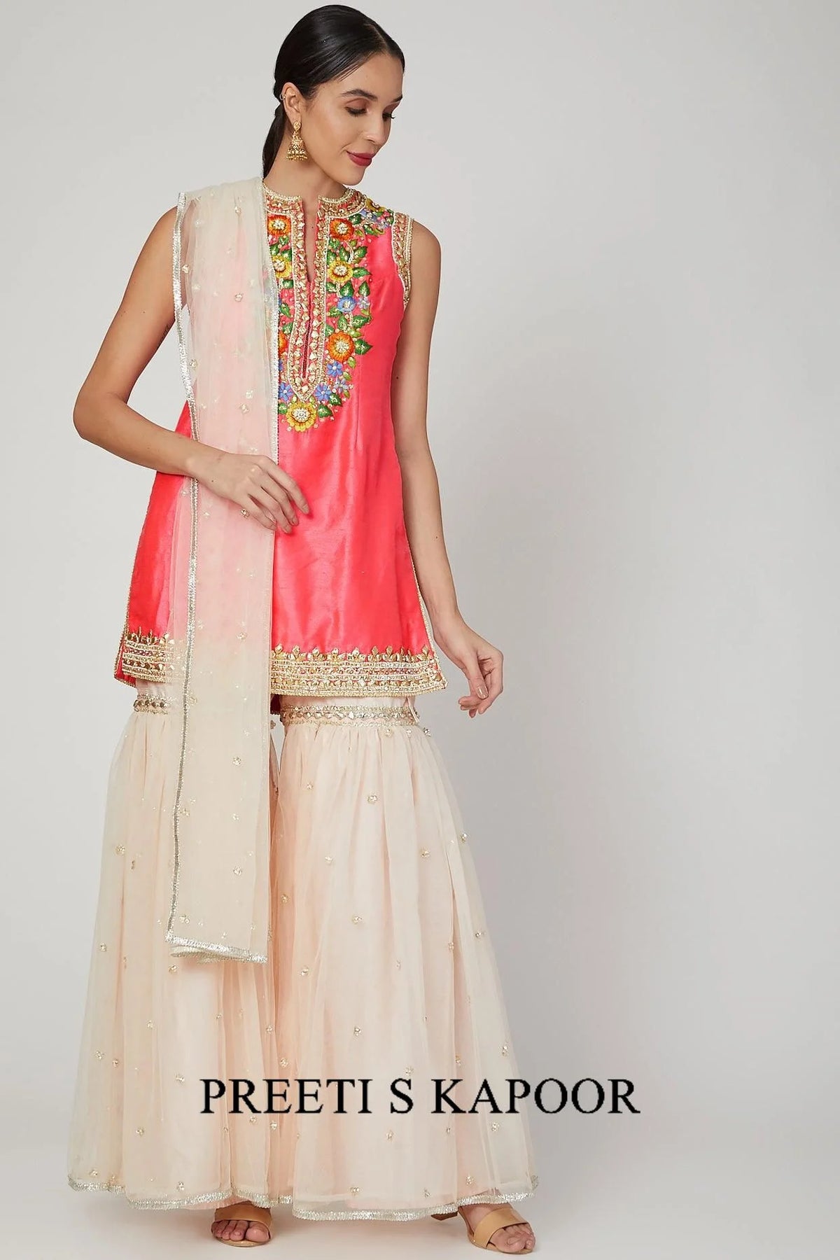 Bright Pink Embroidered Gharara Set - Preeti S Kapoor