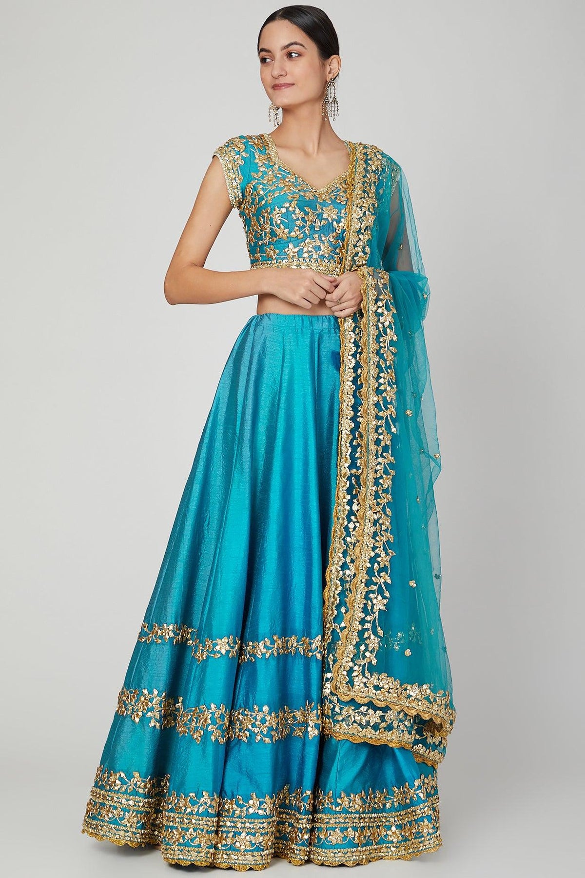 Turquoise Embroidered Lehenga Set - Preeti s kapoor