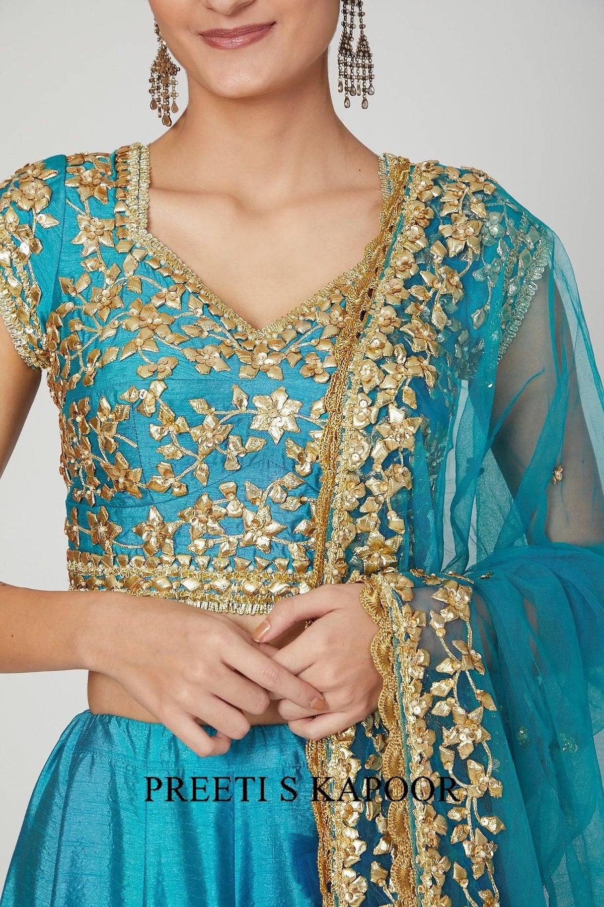 Turquoise Embroidered Lehenga Set - Preeti s kapoor