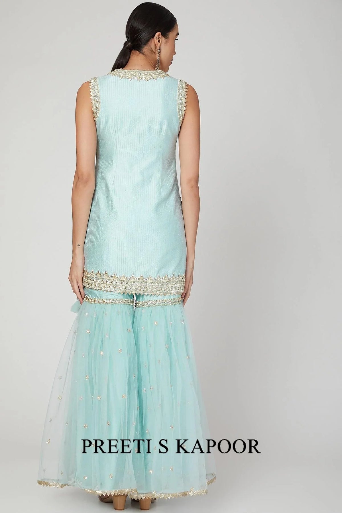 Sky Blue Gota & Pearl Embroidered Gharara Set - Preeti S Kapoor