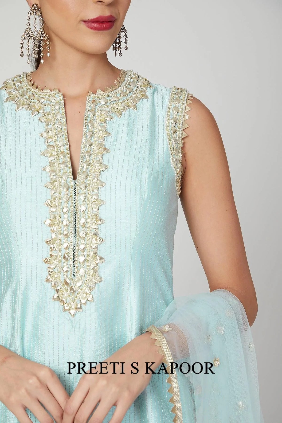 Sky Blue Gota & Pearl Embroidered Gharara Set - Preeti S Kapoor