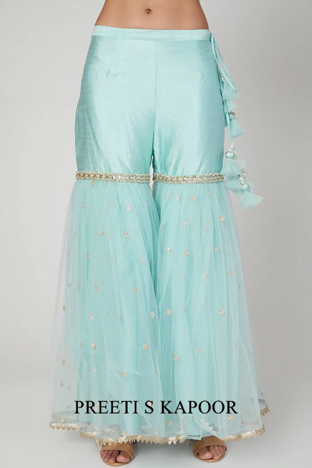 Sky Blue Gota & Pearl Embroidered Gharara Set - Preeti S Kapoor