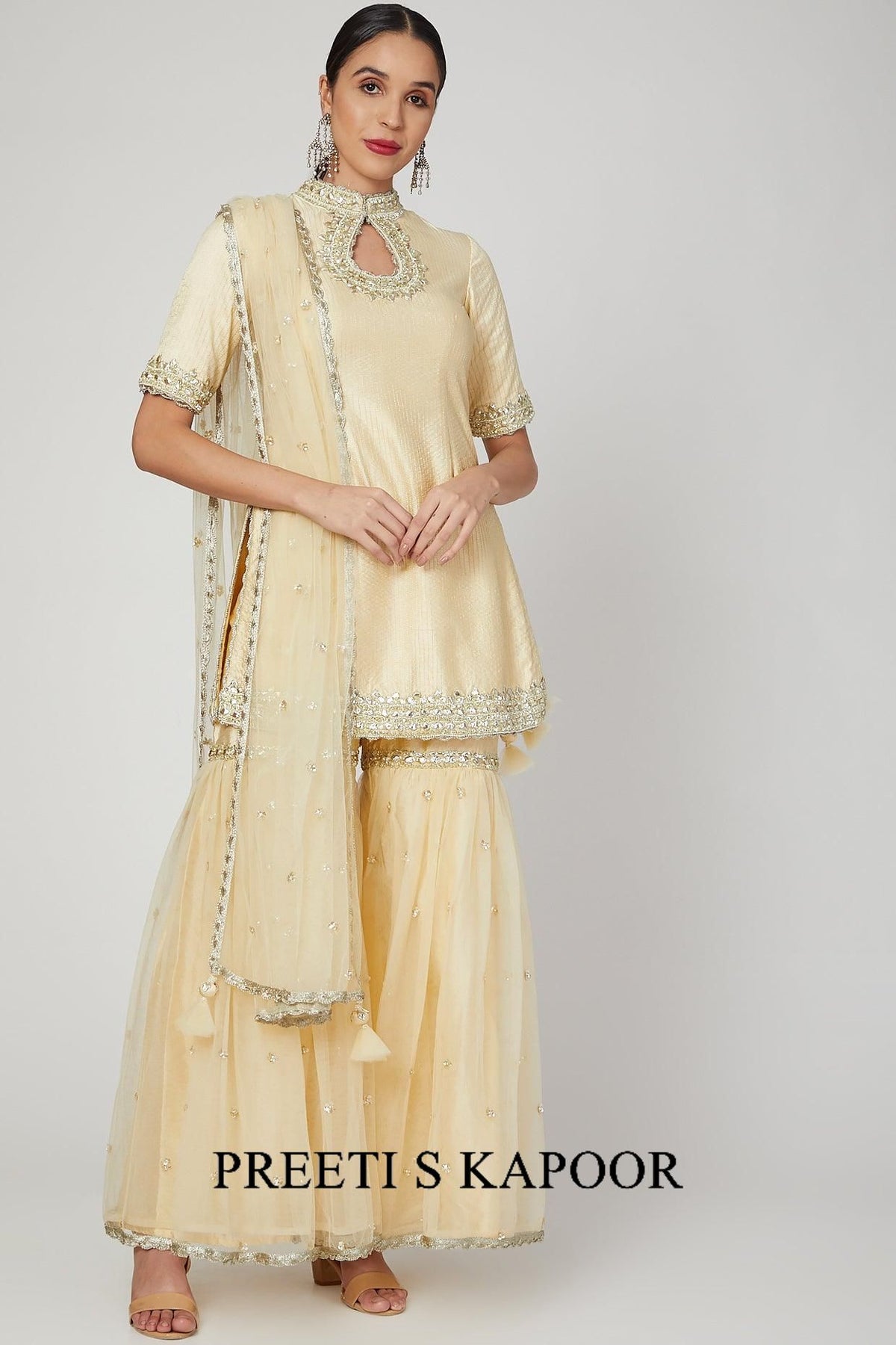Beige Embroidered Gharara Set - Preeti s kapoor