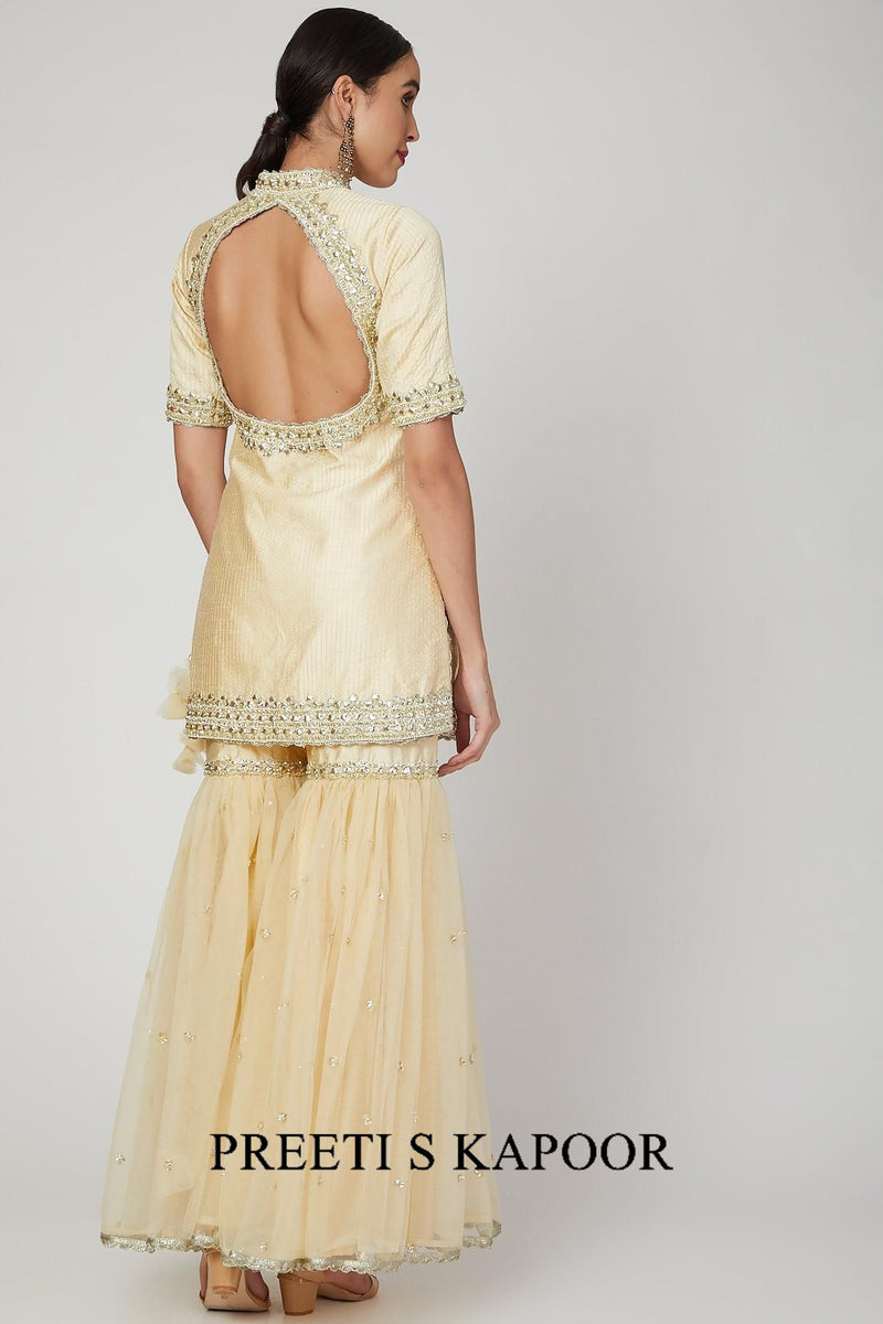 Beige Embroidered Gharara Set - Preeti s kapoor