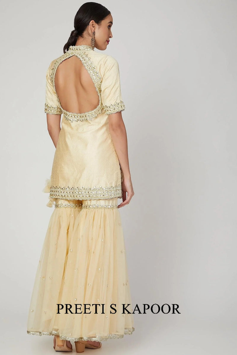 Beige Embroidered Gharara Set - Preeti S Kapoor